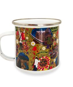 Mug de peltre esmaltado de 300 ml. Un clásico colombiano ideal para bebidas calientes o frías, con un diseño inspirado en Medellín, Colombia