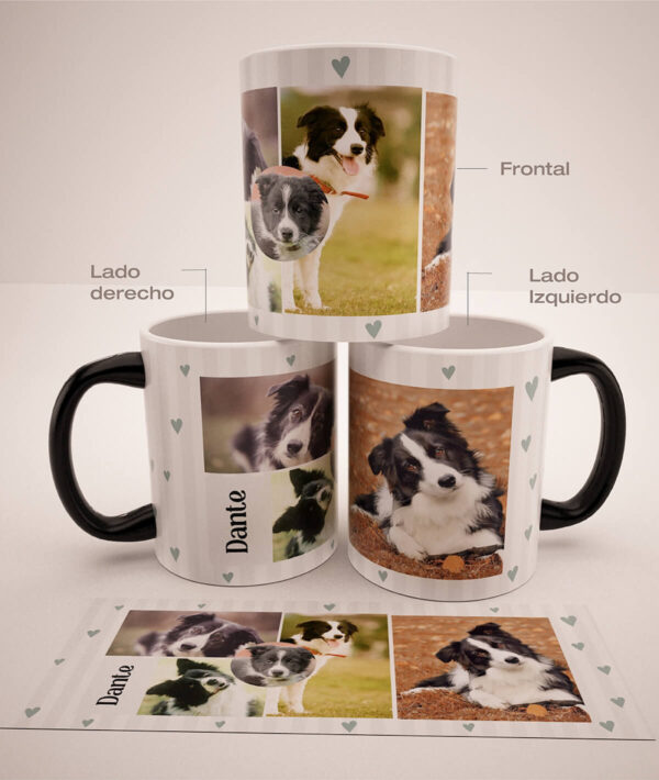 Mug Mágico Personalizado Con Tus Mascotas, Collage 2, (5 fotos)