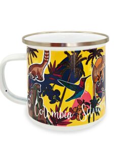 Mug de peltre esmaltado de 300 ml. Un clásico colombiano ideal para bebidas calientes o frías, con un diseño inspirado en el Andino Colombiano