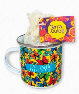Combo Mug Mariposa Chocolate (mug peltre, chocolatinas de sabores)