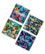 Combo de 4 portavasos de 9,5 x 9,5 cm, con ilustraciones inspiradas en la biodiversidad de Colombia, elaborados en MDF, resina y fomi negro.