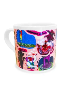 Mini mug de cerámica ilustrado inspirado en Barranquilla, Colombia.