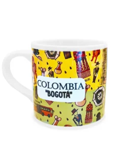 Mini mug de cerámica ilustrado inspirado en los iconos de Bogotá.