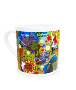 Mini mug de cerámica ilustrado inspirado en Medellín, Colombia.