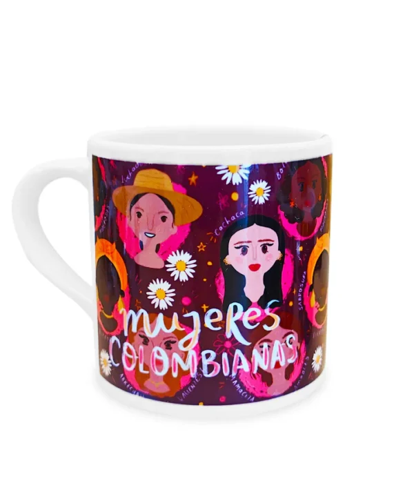 Mini mug de cerámica ilustrado inspirado en las mujeres colombianas.