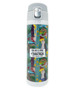 Termo de 450 ml con tapa. Con ilustraciones de Bucaramanga, Colombia.