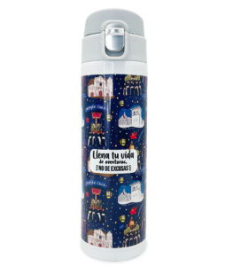 Termo de 450 ml con tapa. Con ilustraciones de Popayan, Colombia.